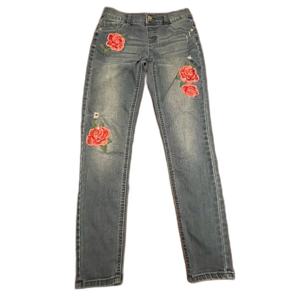 Justice Girls Sequin Rose Patch Mid Rise Jegging Size 14 Slim